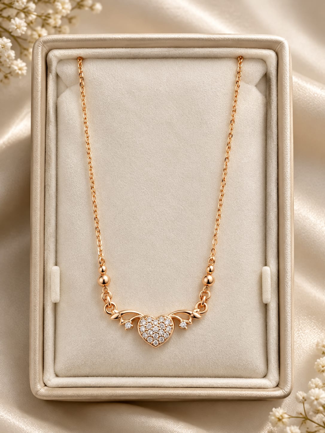 Rose Gold Heart Necklace – Elegant Cubic Zirconia Pendant