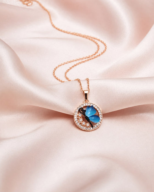 Elegant Blue Butterfly Crystal Pendant Necklace