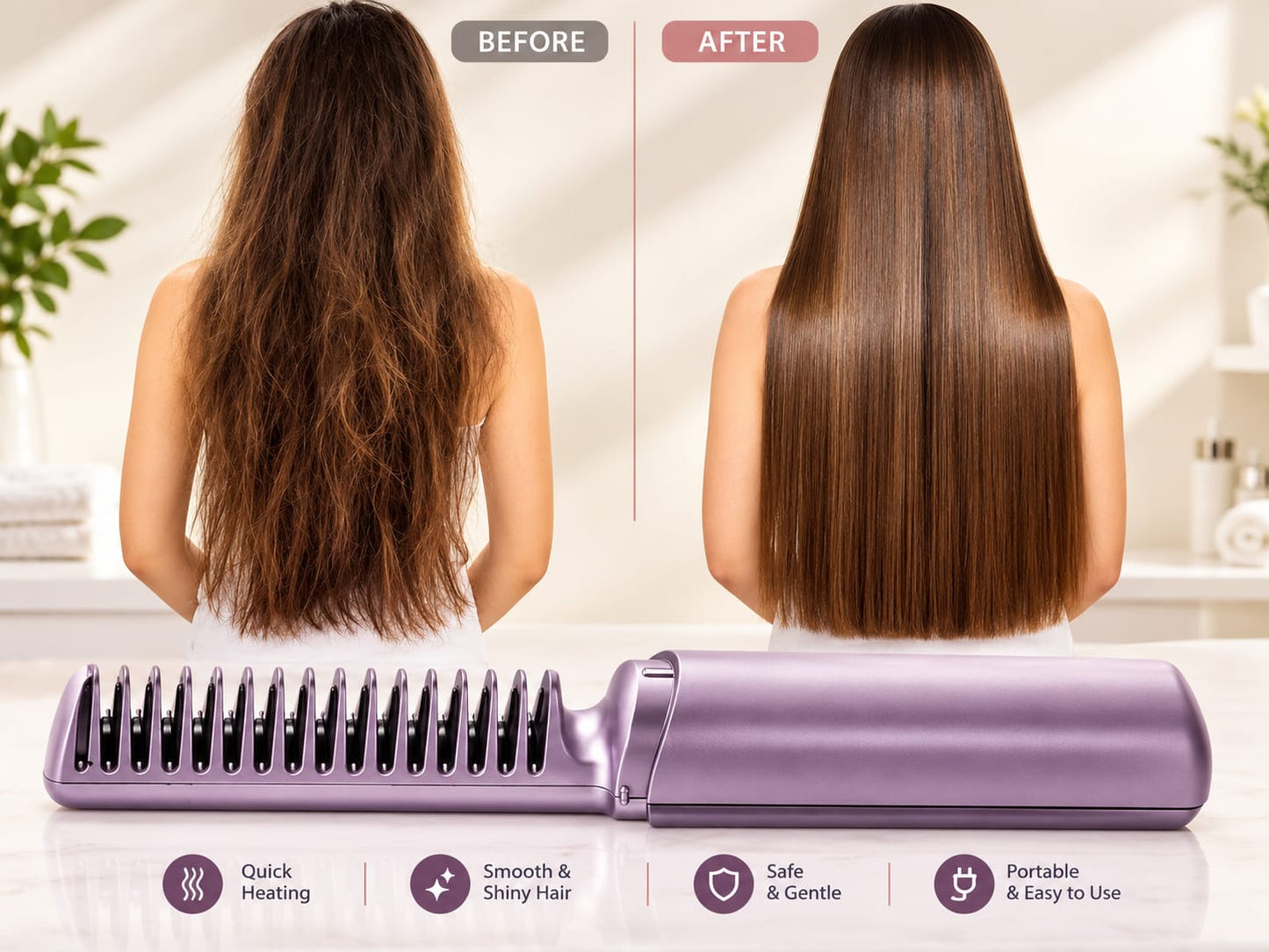 Portable Cordless Hair Straightening Comb