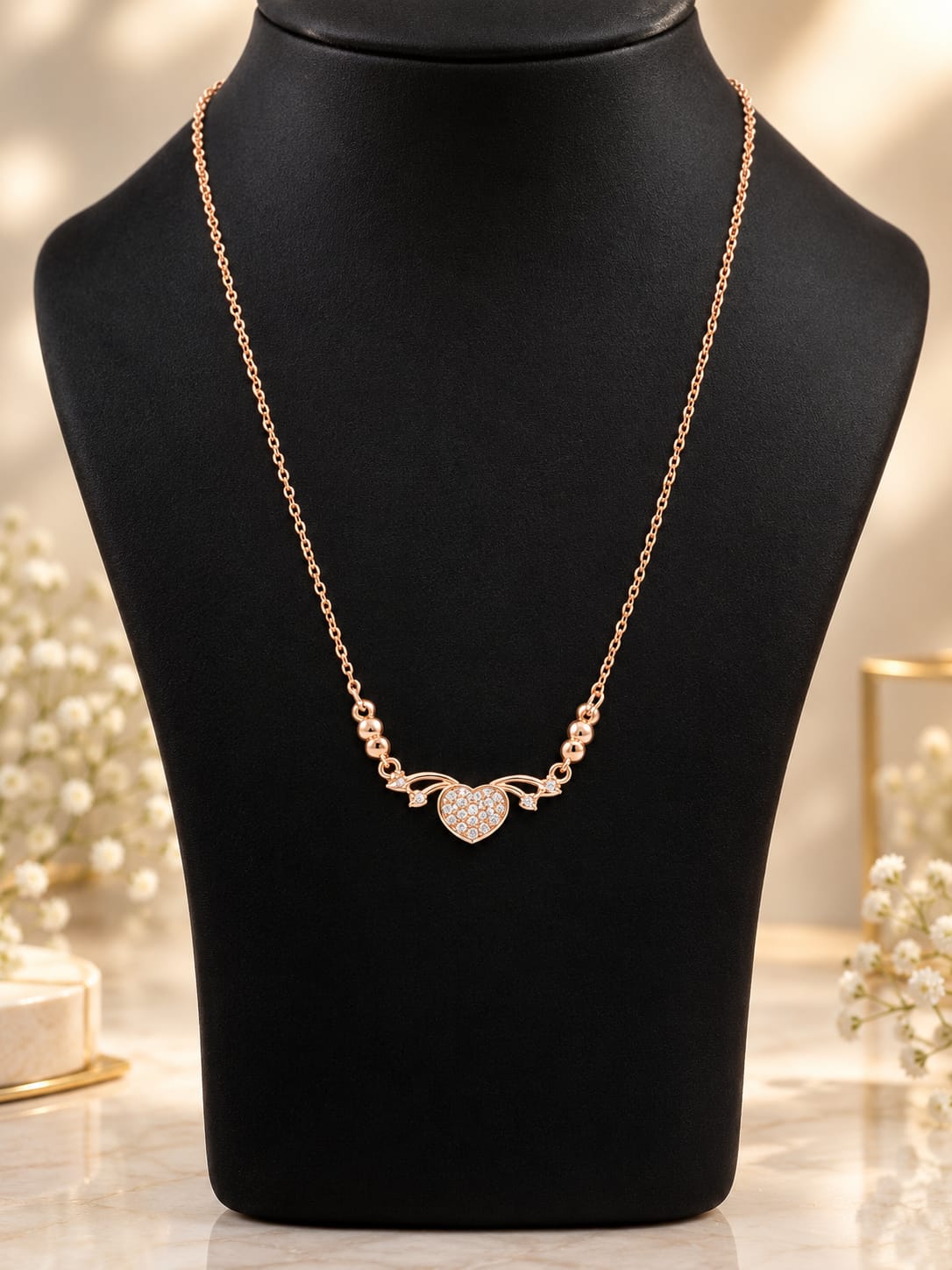 Rose Gold Heart Necklace – Elegant Cubic Zirconia Pendant