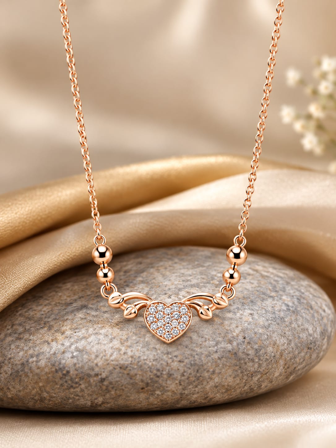 Rose Gold Heart Necklace – Elegant Cubic Zirconia Pendant
